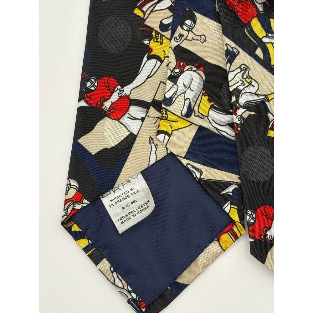 Florence & K. Inc. Mens Football Graphic Novelty Tie Navy Tan Red Polyester - Picture 2 of 3